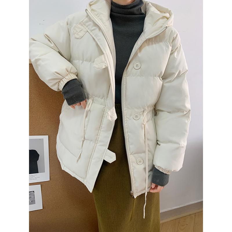 Осень-зима для женщин воротник с капюшоном с длинным рукавом сплошной цвет шнурок свободное теплое пальто свободная куртка