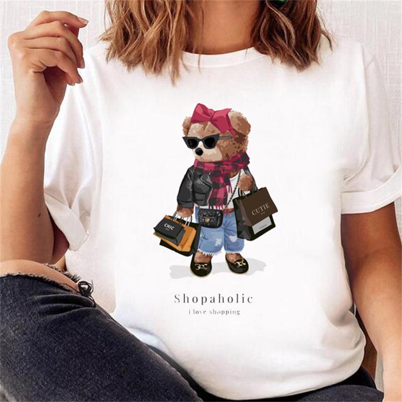 Cool Bear Cartoon Pattern T-shirt Women Tops Summer Vigorous Lovely Harajuku Female Fashion Tees Ladies Shirt
