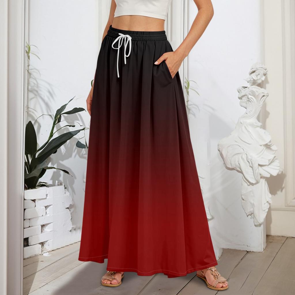 Women's Flowy Flared Ruffle Hem A Line Maxi Skirts Elastic Waist Elegant Tiered Layer Boho Long Skirts