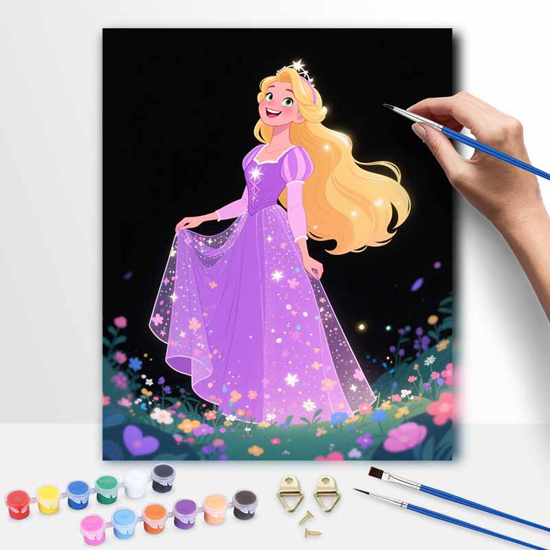 Disney oil painting hand painting coloring painting handmade diy home decoration gift princess purple dress fantasy art