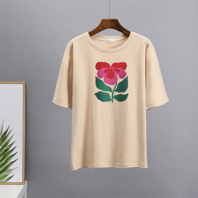 Hirsionsan Harajuku футболка с цветочным принтом женская летняя шикарная готическая одежда абстрактные футболки с рисованной графикой свободные хлопковые женские топы