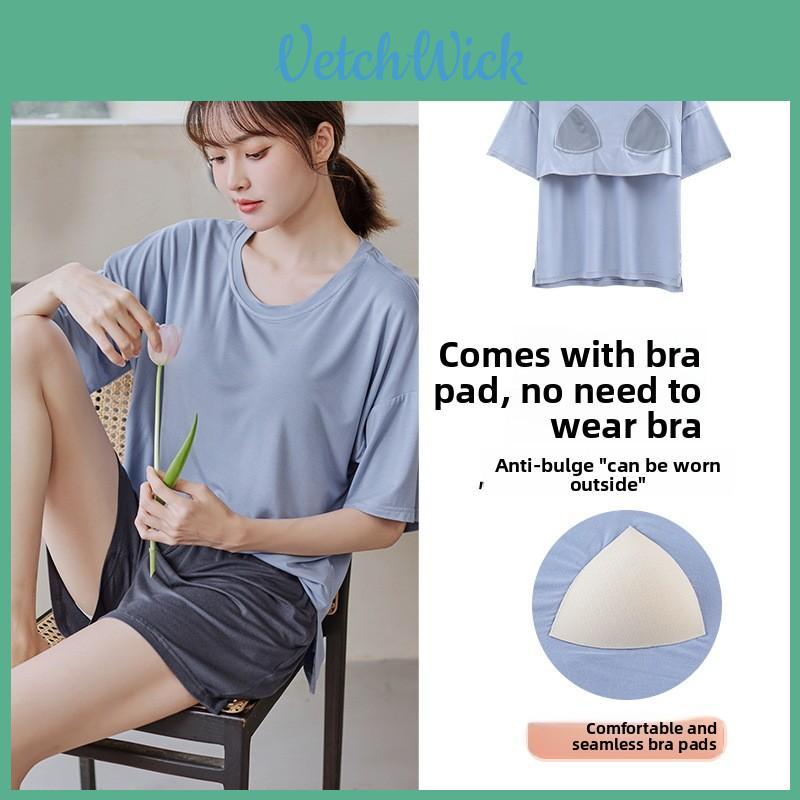 Womens Summer Sleep Suit With Round Neck Short Sleeve Top And Shorts For Relaxed Lounge Wear