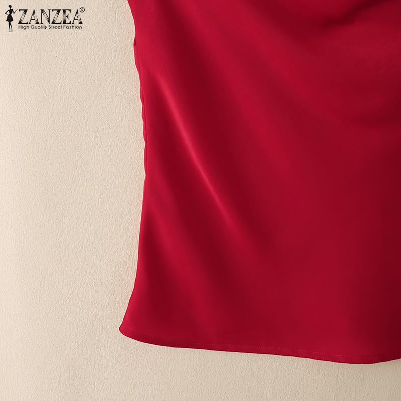 ZANZEA Womens Casual Swing Collar Solid Color Short Sleeve Blouse