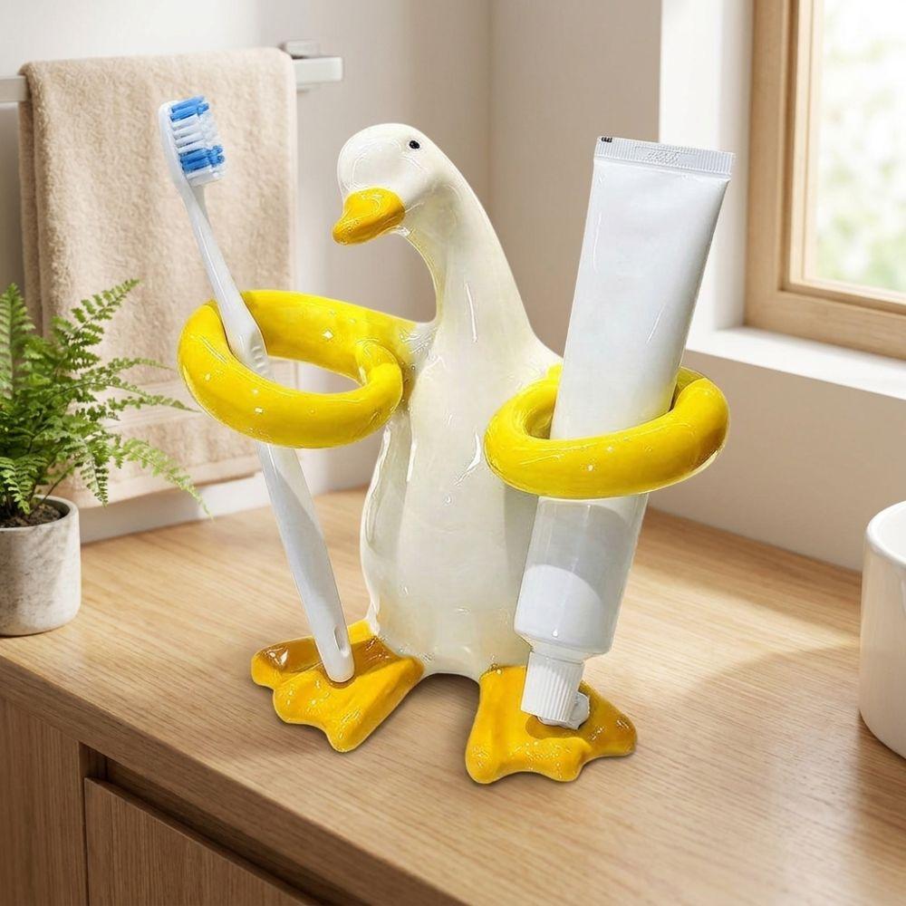 Duck-Shaped Toothpaste Toothbrush Rack Ceramic Makeup Brush Shelf Home Decor