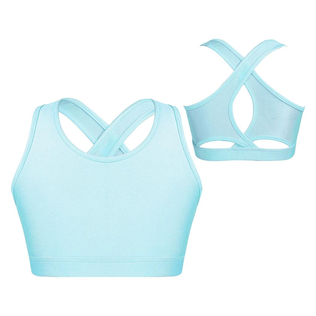 Kids Girls Dance Top Sport Cropped Top Vests Shoulder Straps Sleeveless Keyhole Back Shockproof Running Gym Yoga Sports Bra Top