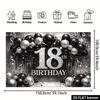 Ткань для фона баннера на 18-летие, 2D. Черно-серебристая минималистичная тема, сияющие серебряным порошком цифры 18