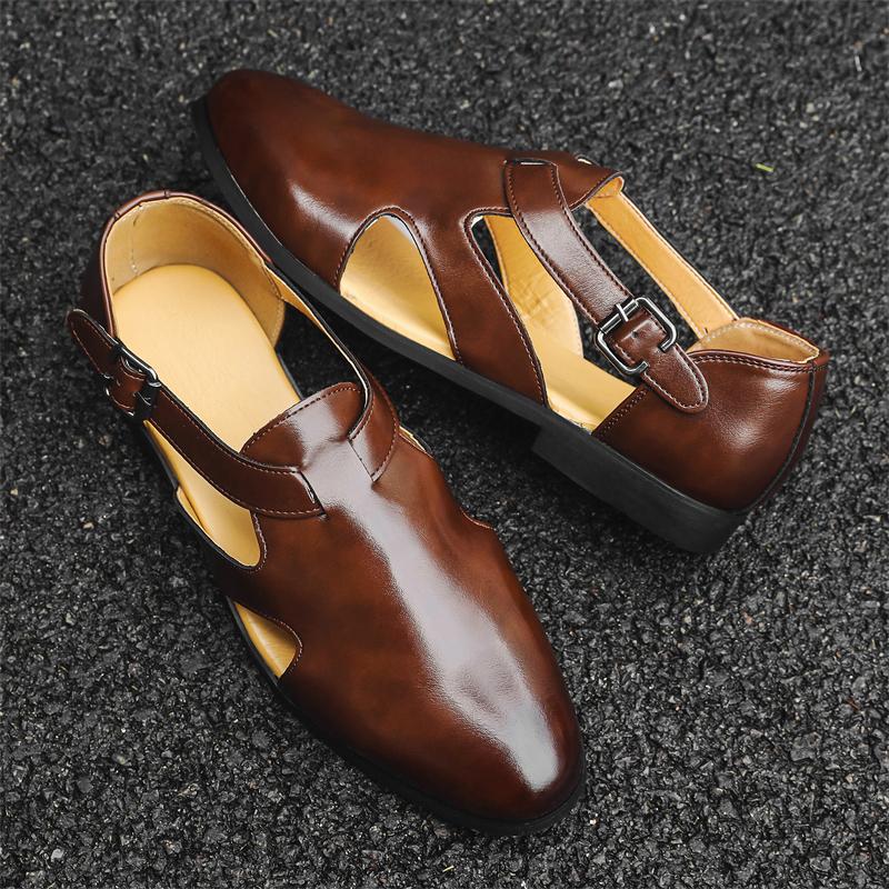 Модные роскошные брендовые мужские высококачественные сандалии для отдыха на открытом воздухе, удобные деловые кожаные повседневные туфли, ажурные дышащие сандалии для платья, мокасины