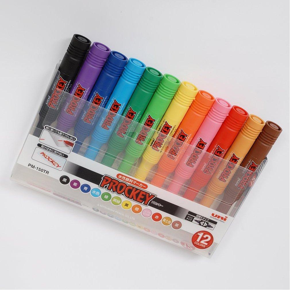 Набор водостойких маркеров-ручек Mitsubishi Pencil Prockey Twin Fine and Bold, 12 цветов PM150TR12CN