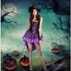Plus Size XXL-S Halloween Witch Costume For Women Adult Sexy Purple Swallow Tail Braces Dress Hat Carnival Party Female Suit