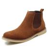 Wine Red Men Chelsea Boots Flock Round Toe Business Boots for Men with Low Heels Slip On Men Boots Bottes Pour Hommes 2024