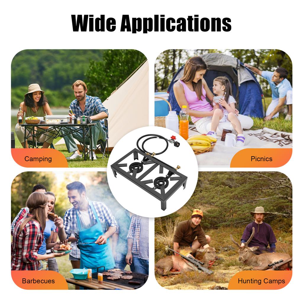 8000 Вт Двухконфорочная походная плита, Портативная газовая плита для пикника на открытом воздухе, барбекю, охоты, Чугунная походная плита со шлангом 3,9 фута