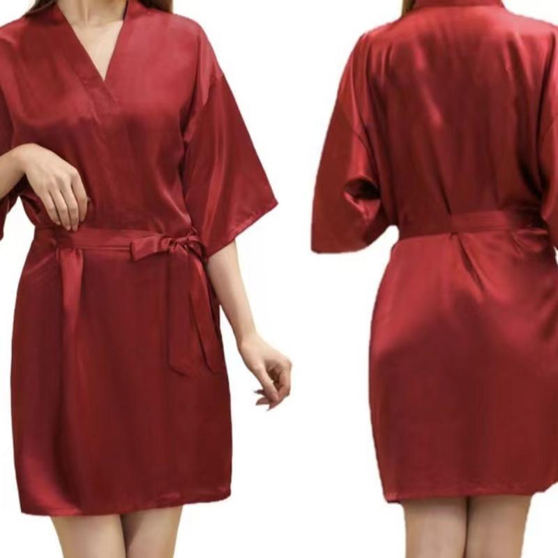Женский шелковый атласный короткий ночной халат, однотонный халат-кимоно, модный банный халат, сексуальный банный халат, пеньюар для невесты, подружки невесты
