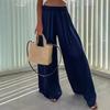 Women Pants Oversize Wide Leg Elastic Waist Casual Trousers Loose Fit Solid Color