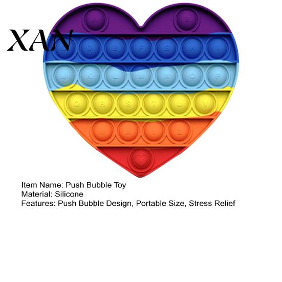 Decompression Sensory Toy Rainbow Push Bubble Stress Relief Round Square Heart Kids Popping Game Silicone Squeeze Fidget