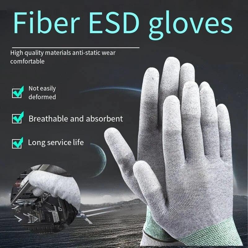 10 пар антистатических рабочих перчаток из углеродного волокна с полиуретановым покрытием, совместимых с сенсорными экранами для ремонта, установки, сортировки и упаковки