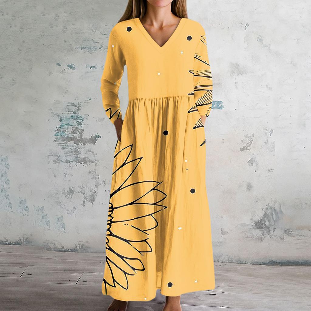 Women's Fashion Dress Spring V-neck Long Sleeve Dress