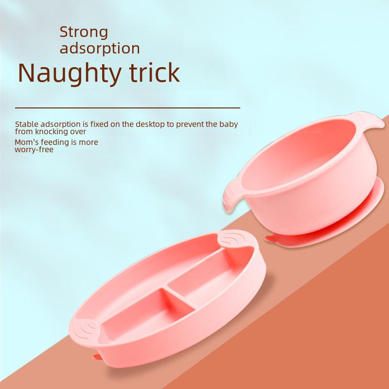 "Full Silicone Baby Meal Tray Set with Suction Cup - Divided Tableware for Children's Meals"