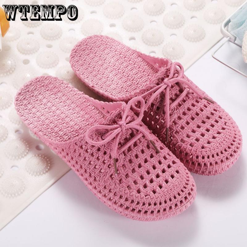 PVC Slides Women's Outer Wear Holey Shoes Summer Soft Bottom Thick Bottom Sandals Home Bathroom Hollow Wrapped Toe Slipper Outdoor Beach Flip-flops