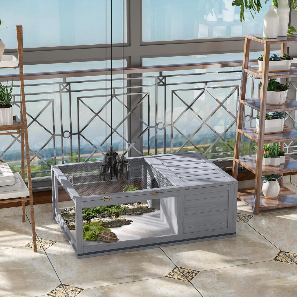 Tortoise House, Small Reptile Wooden House, with Mesh Roofs, Side Panels, for Turtles, Lizards, Geckos and Snakes