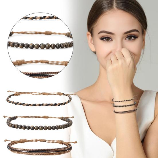 3 шт./компл. браслеты дружбы плетеные из восковой линии винтажный легкий натуральный камень из бисера целебный регулируемый набор браслетов на запястье праздничный подарок