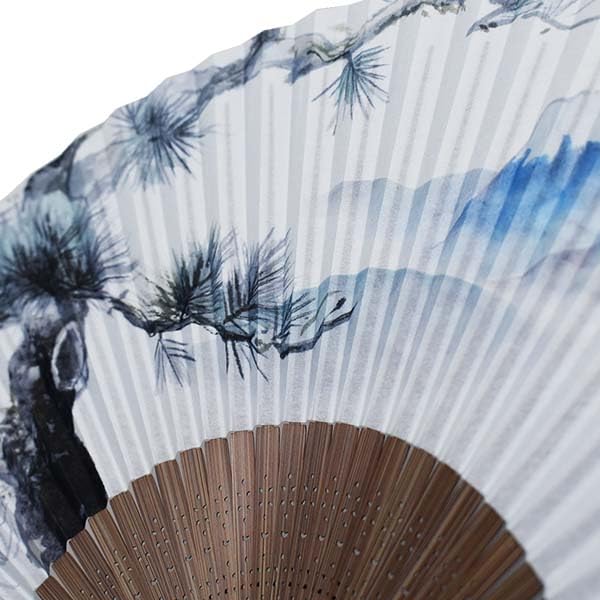 Kimono Folding Pine and Fuji Paper Folding Karaki Wood Shojuan [Stylish Iroha] Fan, Mt. Design, High-Quality Fan, Carving, Men's, 22cm,