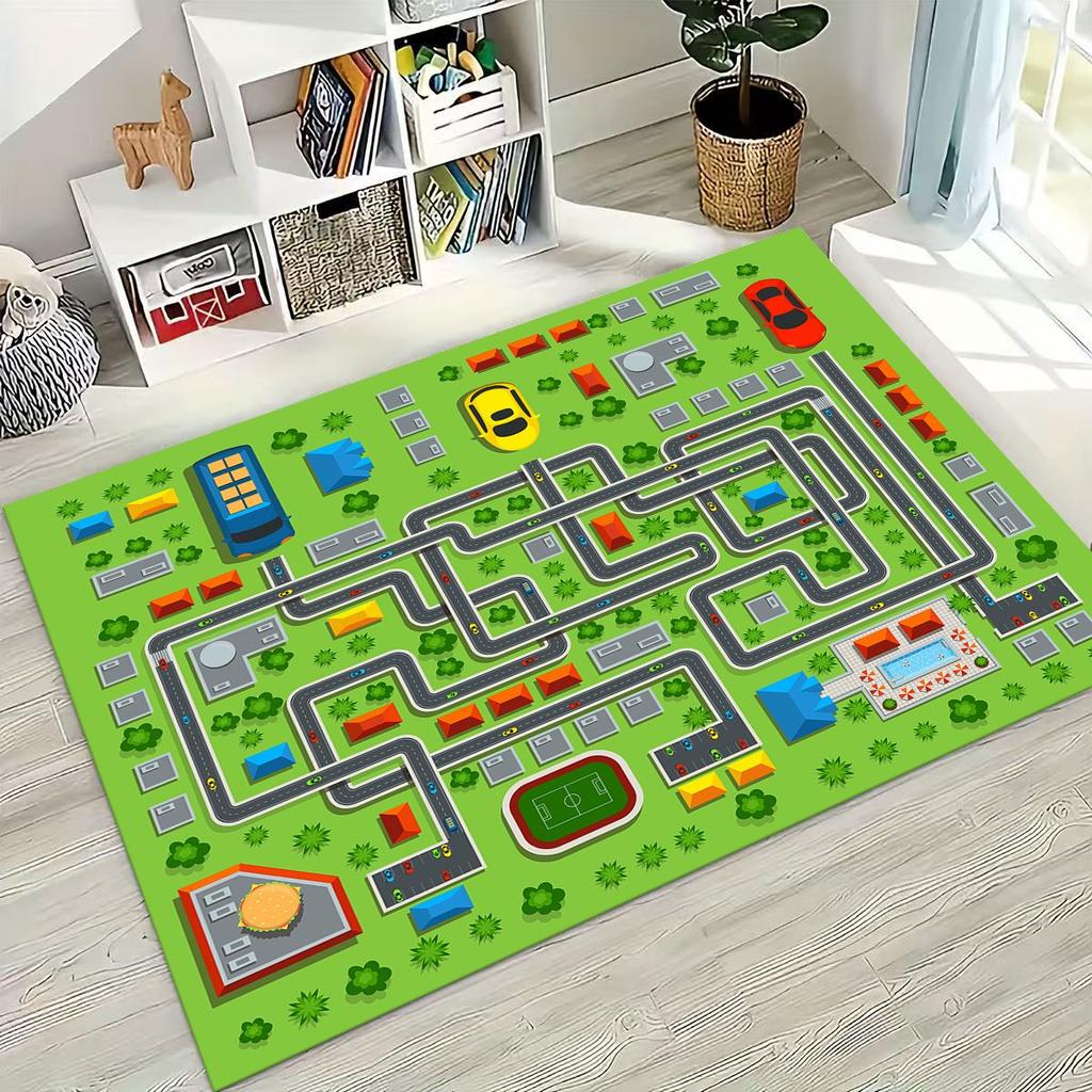 Child Urban City Road Traffic Learning Interactive Game Playroom Rug for Bedroom Living Room Sofa Home Doormat Decor,Non-slip