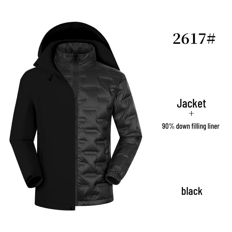 Wanbo Long Outdoor 3-in-1 Jacket with Detachable Down Liner, Unisex Windproof & Waterproof Mountaineering Wear.