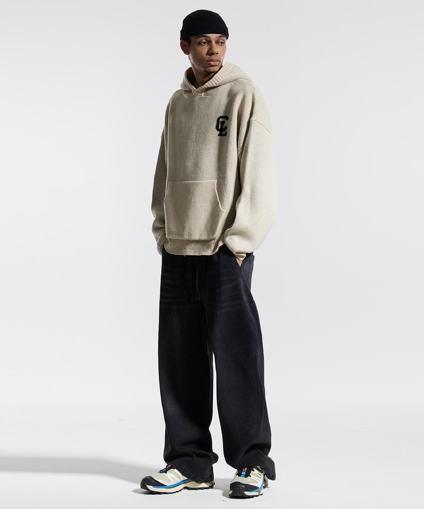 CREAM SODA LAB Cl Washed Graphic Jacquard Hoodie Knit Beige