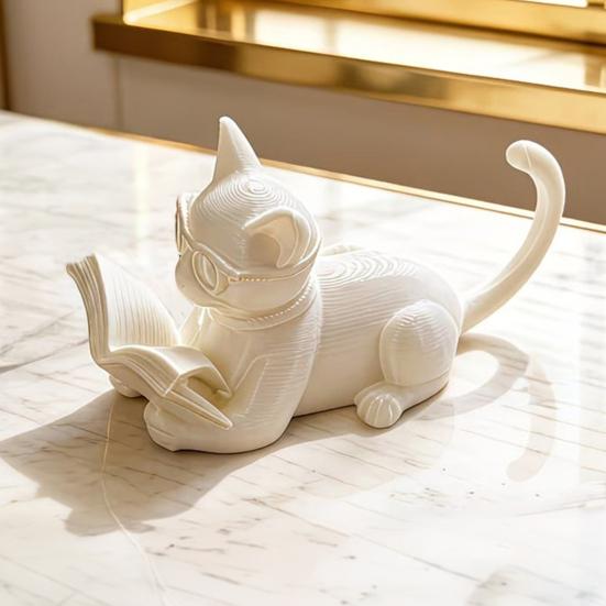 Украшение "Читающий кот", 3D-печатный настольный декор с очками и книгой, Многофункциональная подставка для телефона, Закладка, Экологичный PLA Декор для дома, Подарок для любителей книг