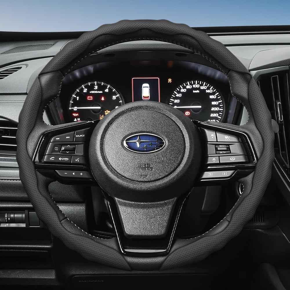 zkfan8 Suitable for Subaru Steering Wheel Cover with Wavy Sports Design, Breathable Leather, Segmented, Non-Slip, Sweat-Absorbent, Forester Outback