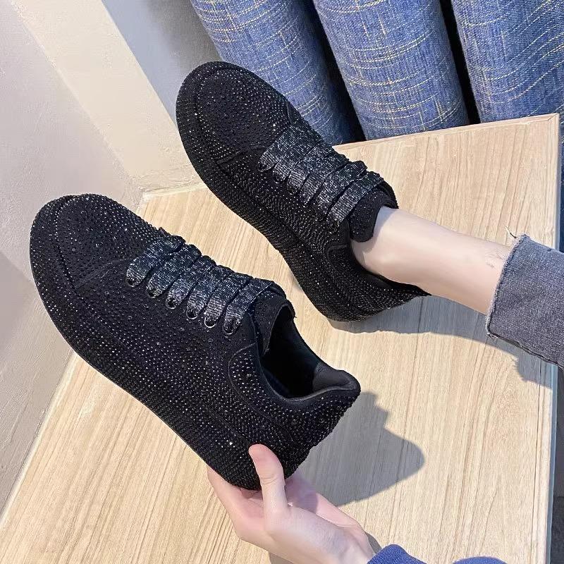 Fashion Luxury Rhinestone Womens Leather Casual Shoes Spring Autumn Originality Flash Woman Sneakers Fashion Non Slip Female Board Shoes