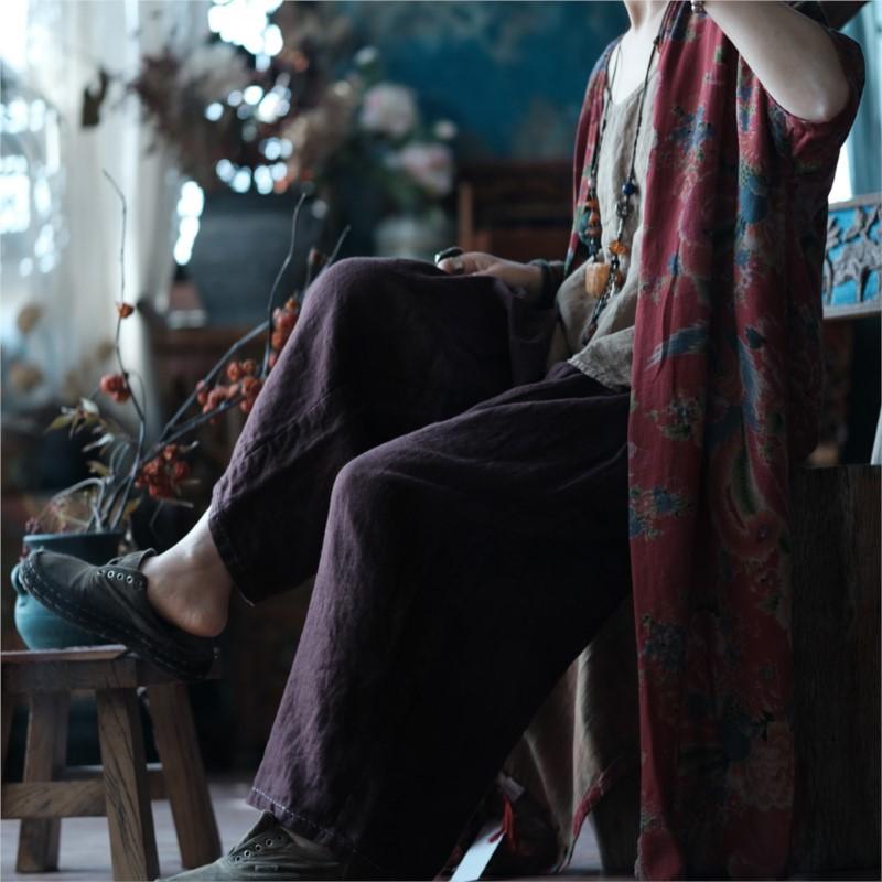 Johnature Women Vintage Solid Color Straight Pants Elastic Waist Spring Casual Loose Women Trousers