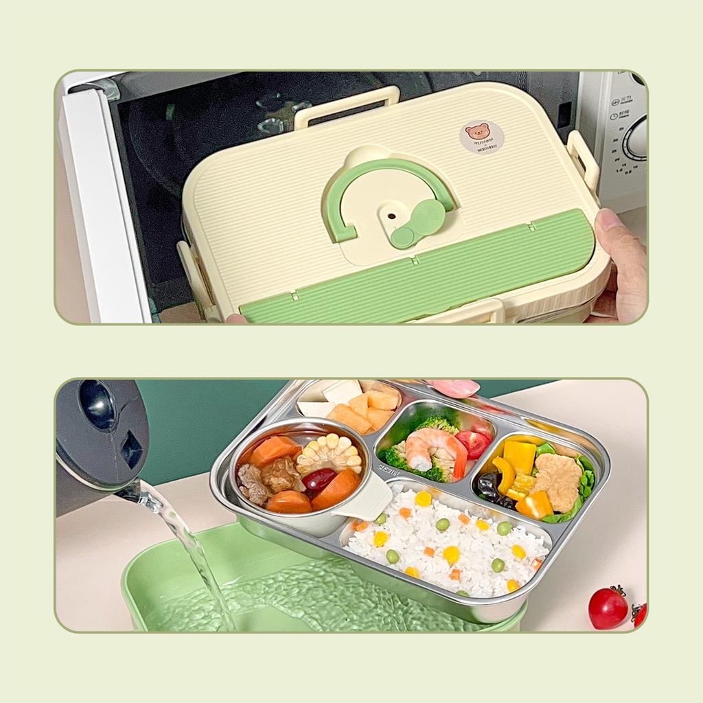 WORTHBUY Large Capacity 304 Stainless Steel Divided Lunch Box For Student Safe Heatable Portable Leak-proof Lunch Container Set