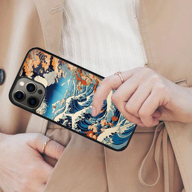 Японская волновая art Магнитный чехол для телефона ДЛЯ APPLE iPhone 17 Air 16 14 13 12 Pro Max 15 Plus Беспроводная зарядка С крышкой MagSafe