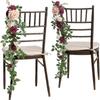 2Pcs Wedding Chair Decorations Aisle Floral Swag Artificial Pew Flowers Hanging Garland for Ceremony Church Rose Floral Faux Arrangement Party Decor