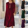 Женская мода однотонное золотое бархатное темпераментное длинное повседневное платье с круглым вырезом