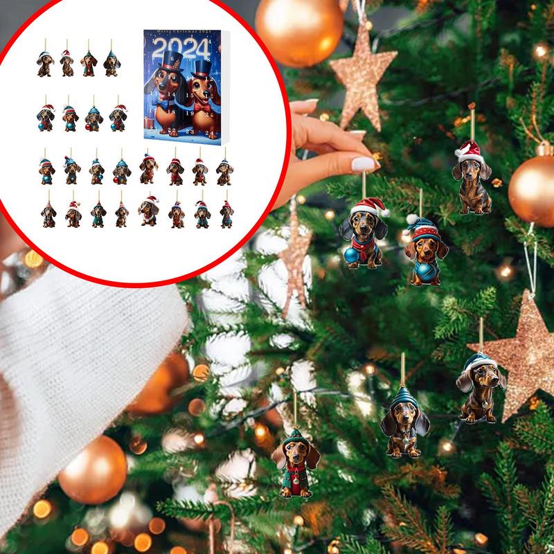 Dachshund Advent Calendar 2025 24 Days Of Christmas Dachshund Pendant Set 2D Dachshund Pendant 24 Days Christmas Countdown