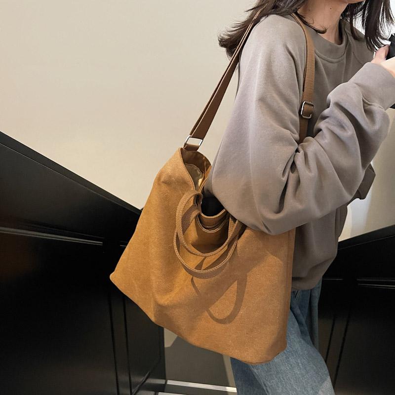 Холщовая сумка женская большая вместительная сумка через плечо студенческая однотонная сумка через плечо для поездок на работу