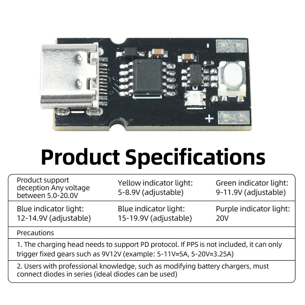 USB Type-C PD QC Плата-триггер Обманная плата Модуль быстрой зарядки Повышающий модуль зарядки DC 5-20V Регулируемое напряжение Индикаторный свет