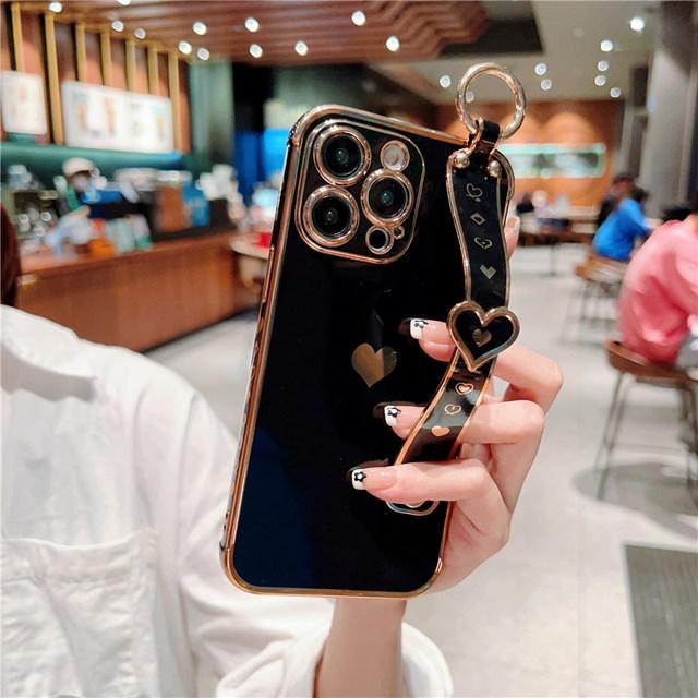 Мягкий чехол с ремешком в форме сердца для Iphone 14 13 12 11 Pro Max X Xs Xr Max 7 8 Plus, чехлы с ремешком на руку