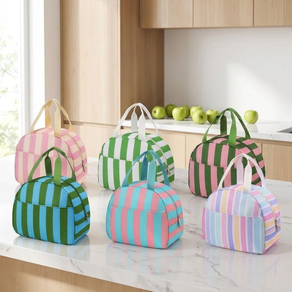 Leakproof Food Thermal Box Striped Food Tote Bag Casual Insulated Handbag School Lunch