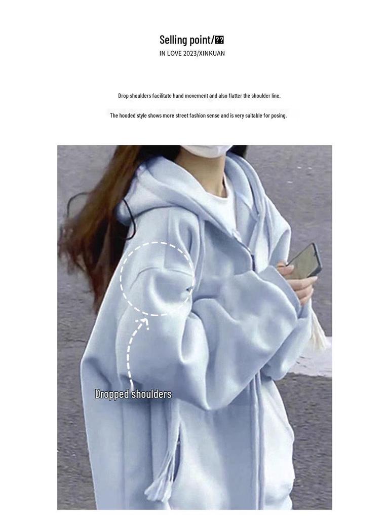 Женская толстовка с капюшоном оверсайз - Новый кардиган свободного кроя весна/осень 2024