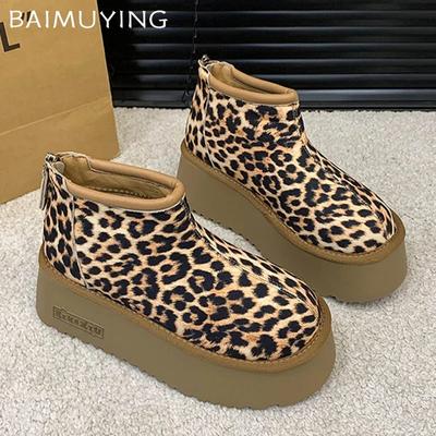 Леопардовая платформа женские зимние ботильоны замшевые дизайнерские туфли на плоской подошве повседневная женская обувь 2025 тренд прогулочный готический бренд зимние ботинки женские