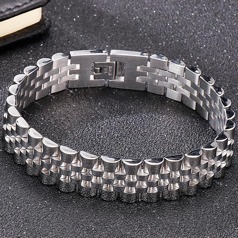 15 мм шириной 7/8/9 дюймов длиной браслет в стиле цепочки для часов для мужчин золотой цвет нержавеющая сталь мужской браслет ювелирные изделия для мальчиков аксессуары