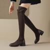Krazing Pot Flock Autumn Winter Shoes Elastic Boots Square Toe Keep Warm Stretch Over-the-knee Boots