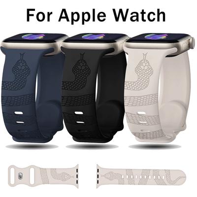 Корея Гравированный Змея Силиконовый Ремешок Для Apple Watch 42мм 46мм 49мм 41 45 40 38 Ремешок Для Часов S10 9 8 7 Идеально Для Повседневной Носки Спорт