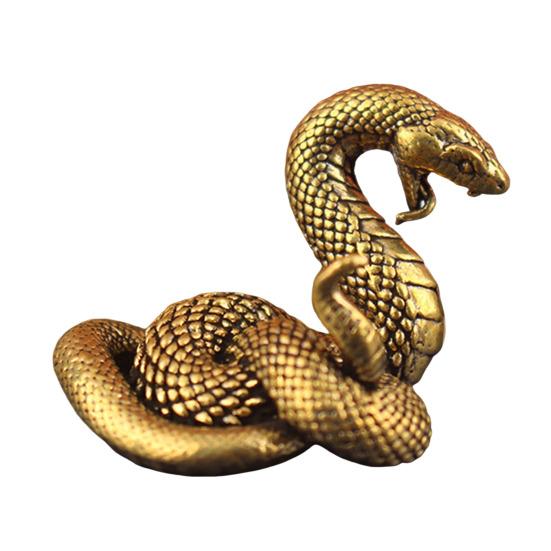 Латунная фигурка змеи, ретро-статуэтка змеи с детализированной чешуей, настольная мини-змея для домашнего офиса