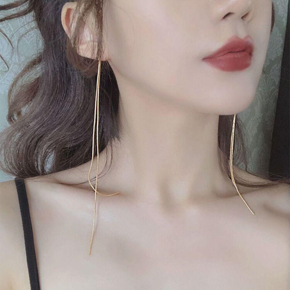 Wave Shaped Chain Earring Metal Accessories Fashion Long Tassel Earrings  Women