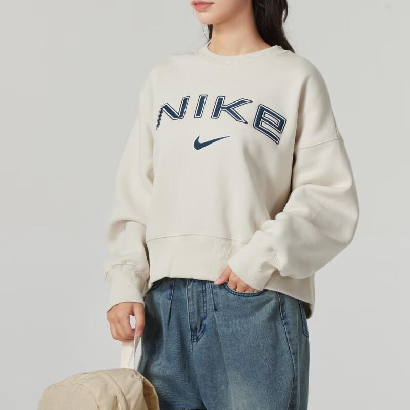 Nike Логотип Уличный Повседневный Спортивный Свитшот с Круглым Вырезом и Длинным Рукавом Женский свитшот Бежевый FV7675104