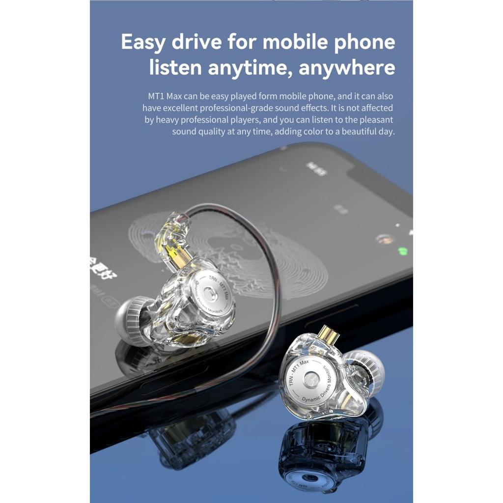 TRN Внутриканальные наушники MT1 MAX Двойной динамический драйвер с магнитом Проводные с переключателем настройки Шумоподавляющие HIFI-наушники Басовая гарнитура Ракушка ST7